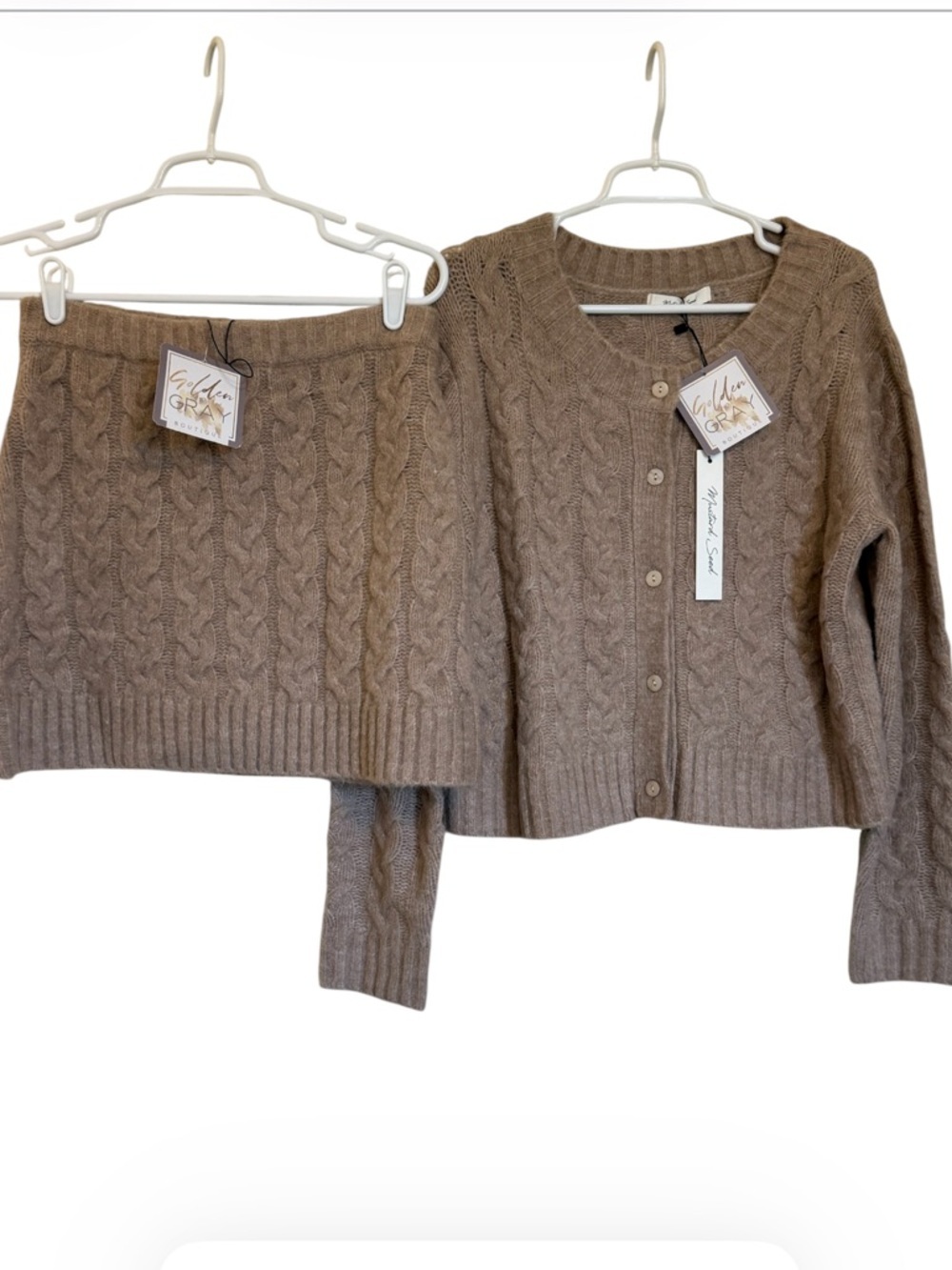 Mustard Seed Cable Knit 2-Piece Set Cardigan +Mini Skirt Neutral Size M NWT